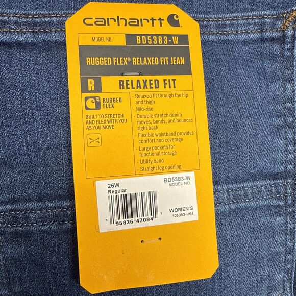 Carhartt Women’s 26W Rugged Flex Relaxed Fit Jeans Blue Mid Rise Stretch Denim - Picture 8 of 10